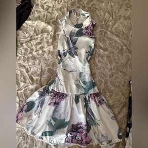 Luxxel White and Purple Floral Midi Dress